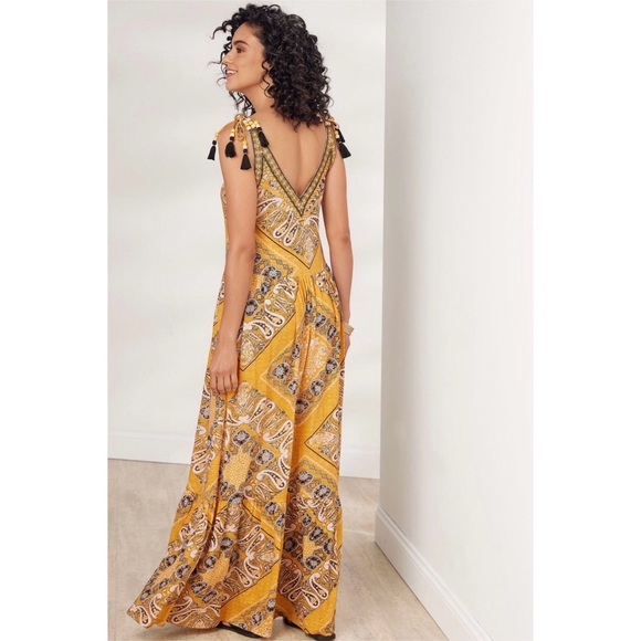 SOFT SURROUNDINGS YELLOW ARTSANS PAISLEY EMBROIDERED INDHA MAXI DRESS SZ M - Picture 2 of 7